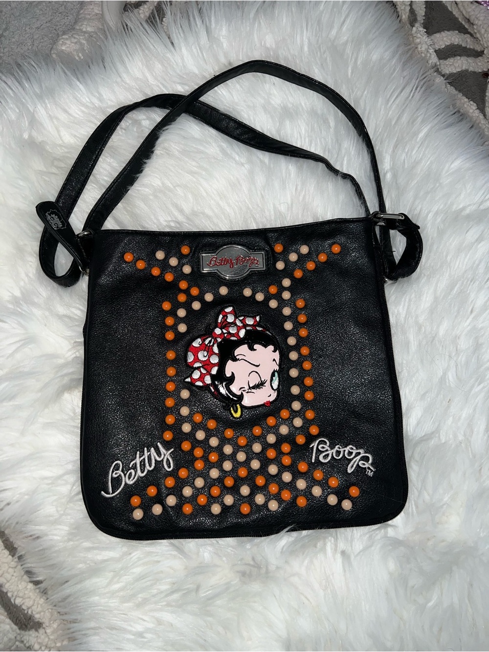 Betty Boop Black Crossbody with Orange & Cream Stud Accents